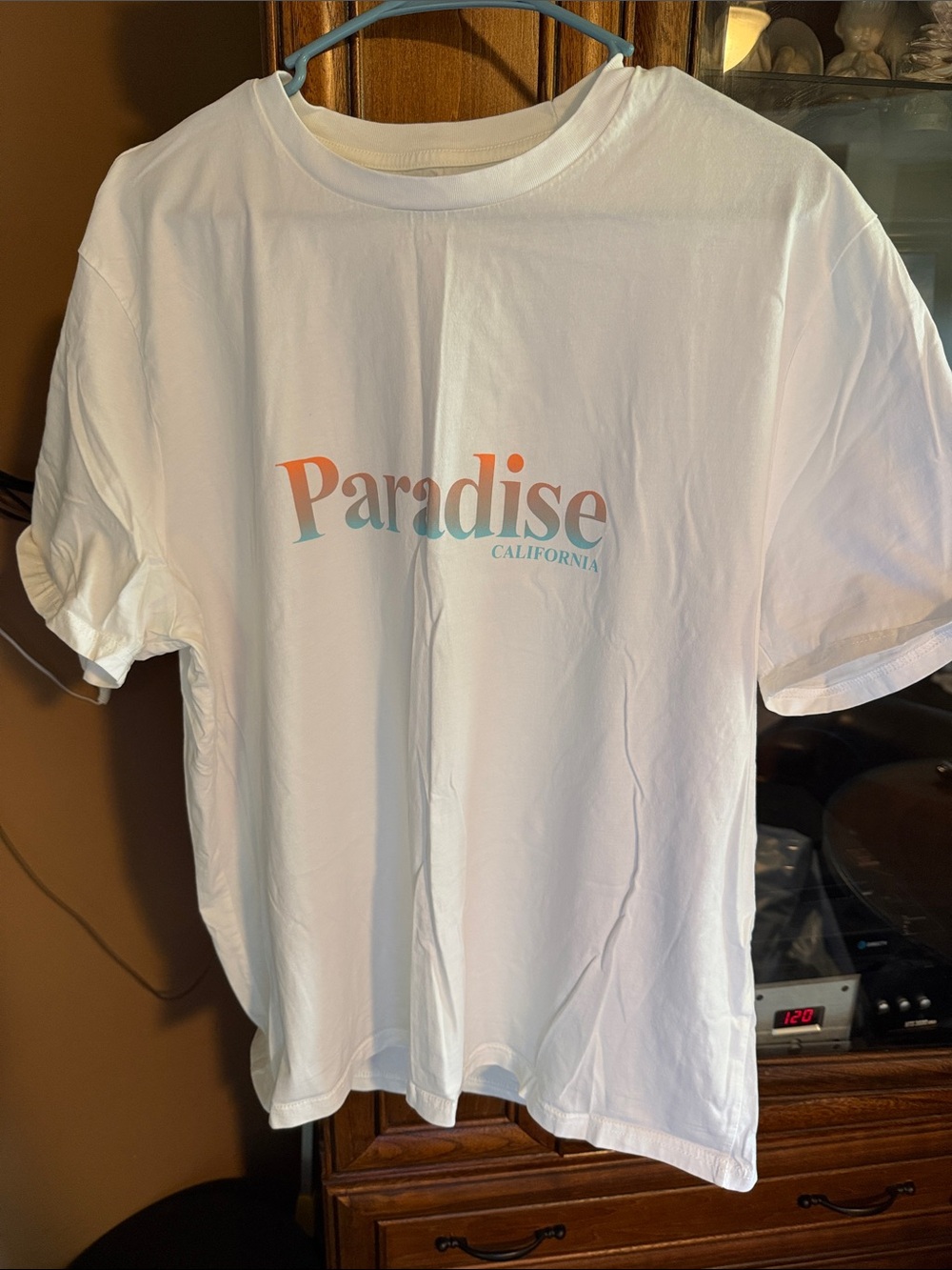 Arizona Jean Company White Tee with Orange & Teal 'Paradise' Graphic